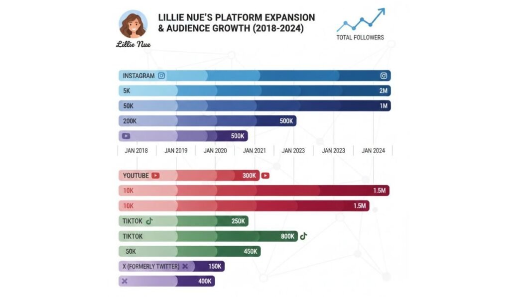 Lillie Nue follower growth infographic.