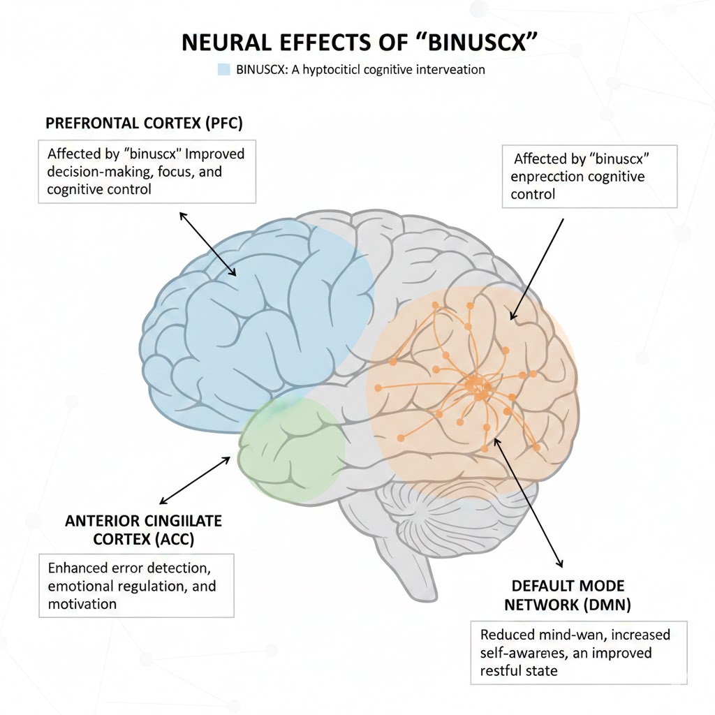 Infographic showing brain regions strengthened by binuscx practice for improved focus.