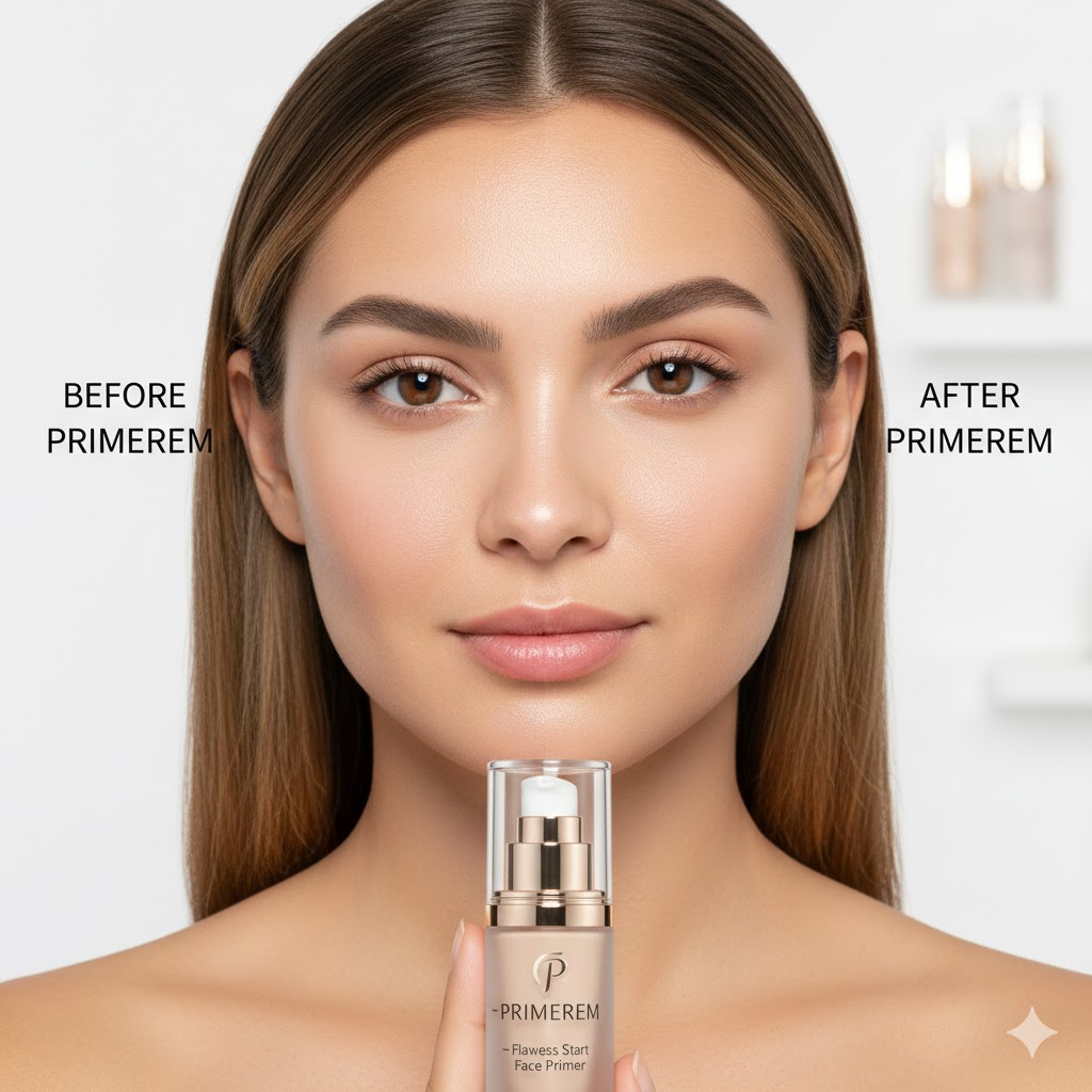 Primerem makeup primer transforming skin texture for flawless results.