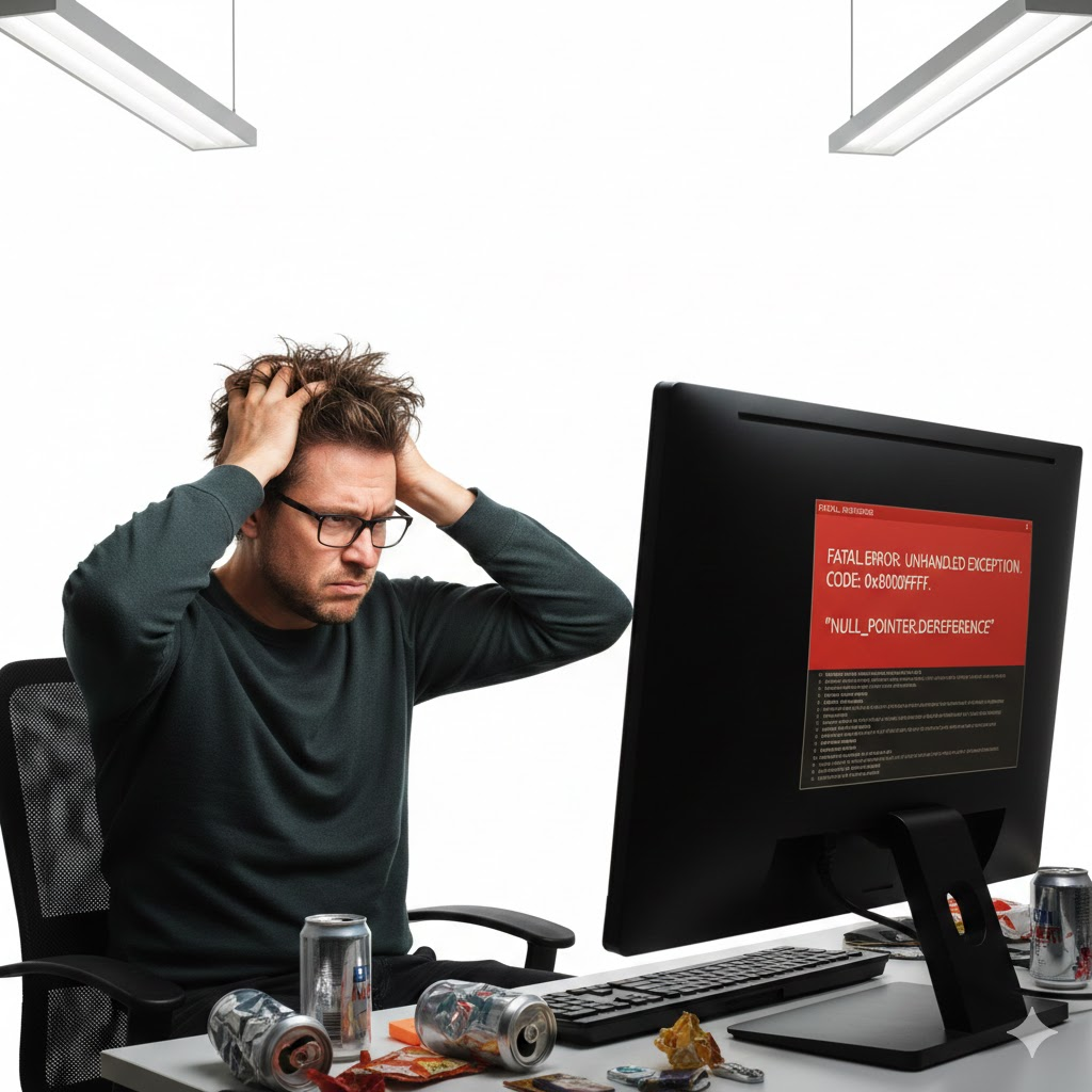 Developer troubleshooting 2579xao6 code bug on screen.